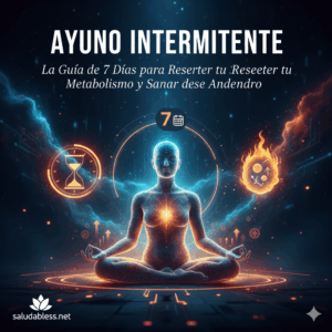 Reloj de arena con el cuerpo humano mostrando un proceso de reseteo metabólico, representando el ayuno intermitente de 7 días