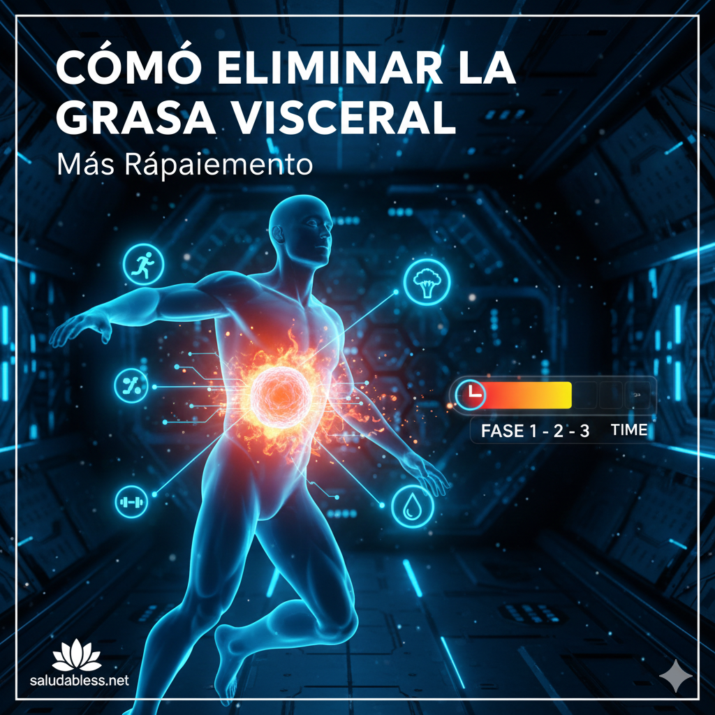 Representación de la grasa visceral siendo eliminada o disuelta del área abdominal, simbolizando una pérdida de peso efectiva y rápida para mejorar la salud interna.