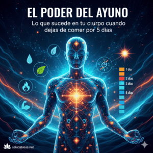 Silueta de una persona experimentando un proceso de sanación y energía interna, representando los efectos del ayuno prolongado de 5 días en el cuerpo.