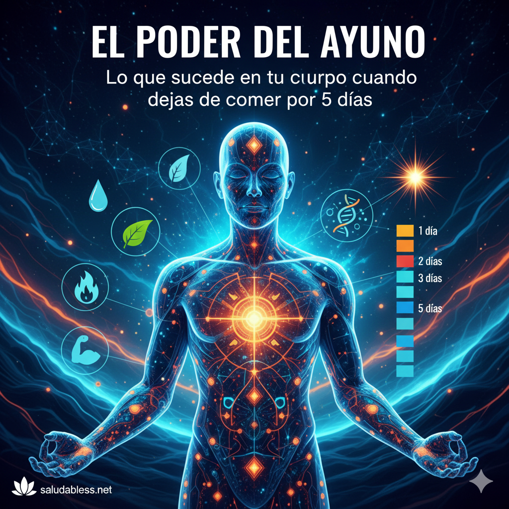 Silueta de una persona experimentando un proceso de sanación y energía interna, representando los efectos del ayuno prolongado de 5 días en el cuerpo.