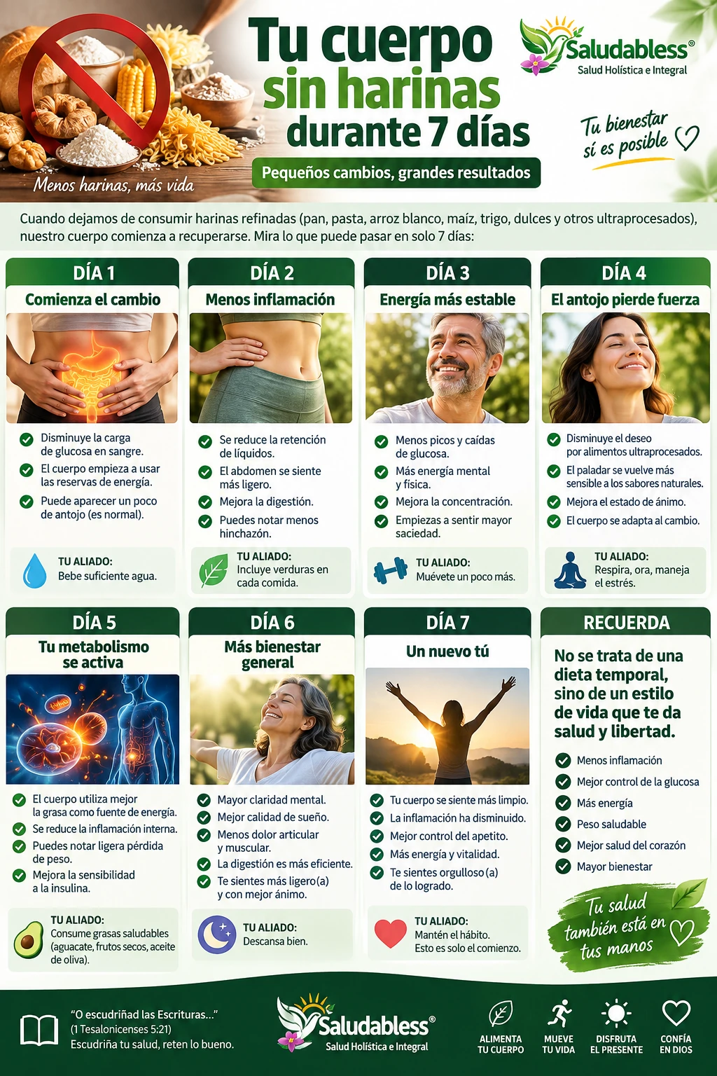 Tu cuerpo sin harinas refinadas durante 7 días: alimentación más natural y hábitos saludables